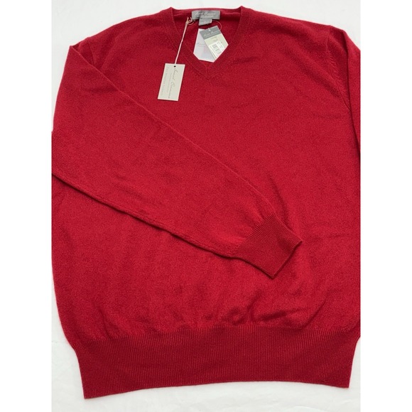NWT Daniel Cremieux Signature Collection Red V-Neck Cashmere Sweater Sz L